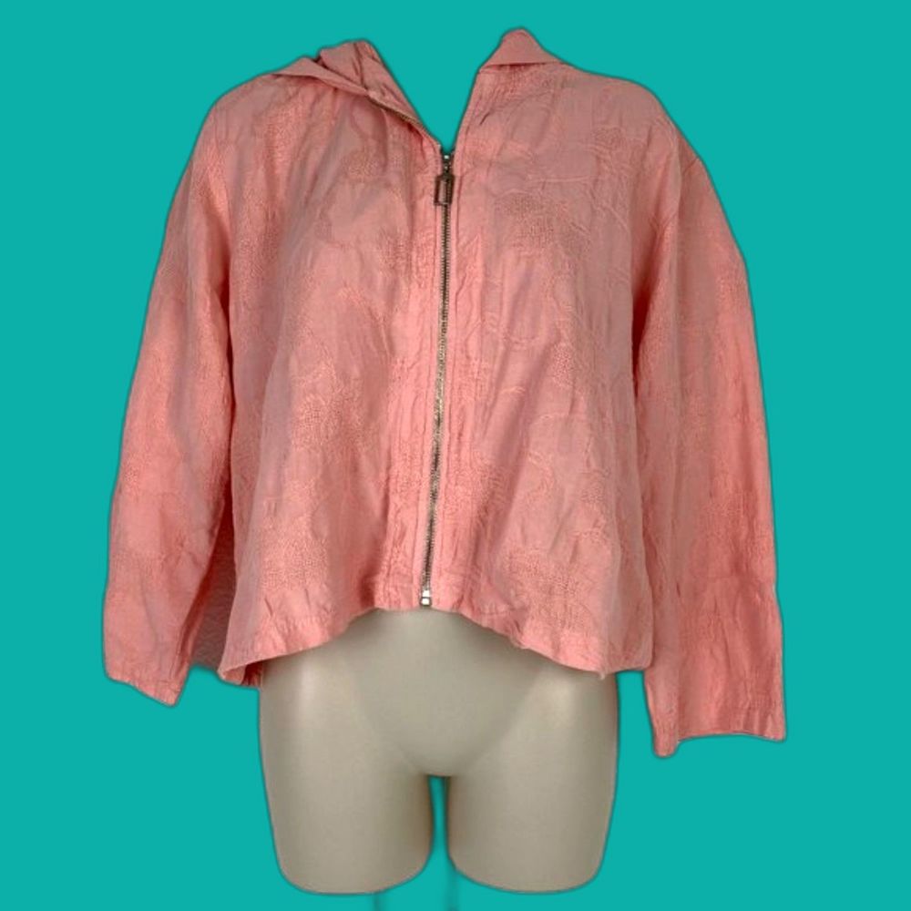 Produce Company Pink Cropped Lightweight Hooded Laundered Cotton Jacket Sz M